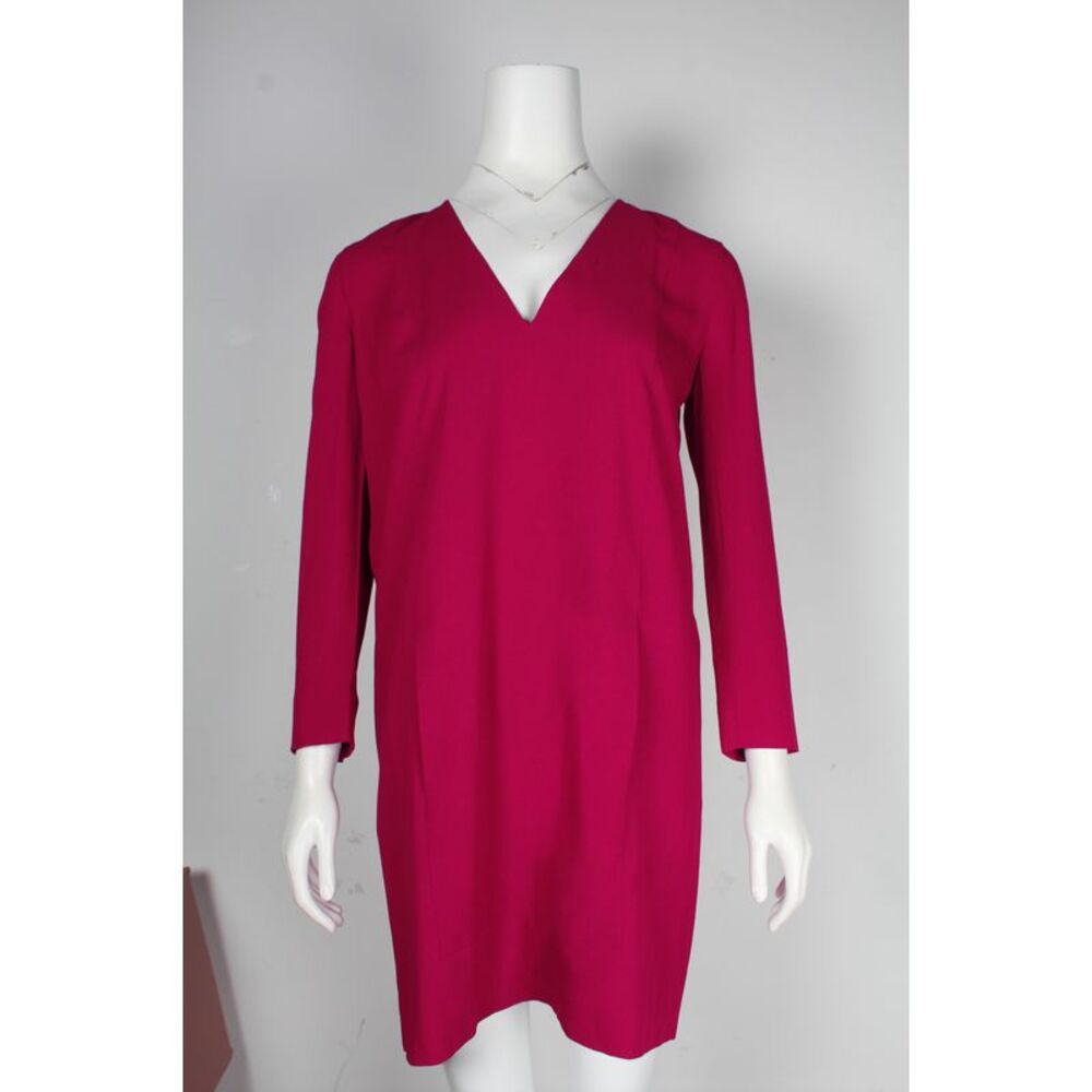 Vanessa Bruno Long Sleeve V-Neck Dress in Magenta Acetate